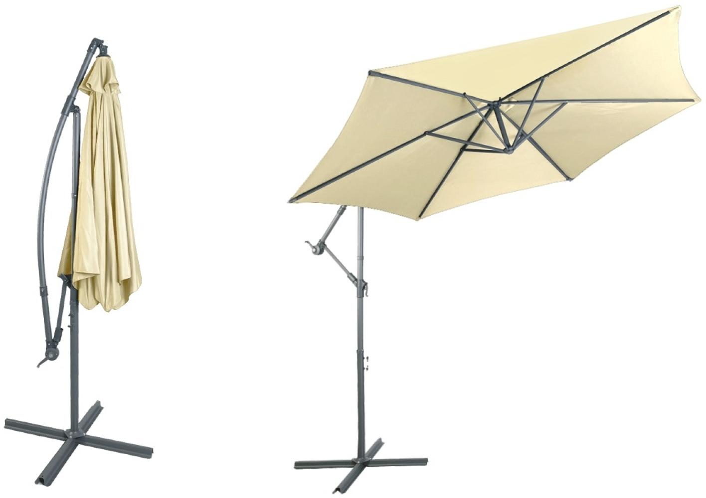 Alu Sonnenschirm Ampelschirm Ø 3m UV30+ Kurbelschirm mit Standfuß Garten beige Bild 1