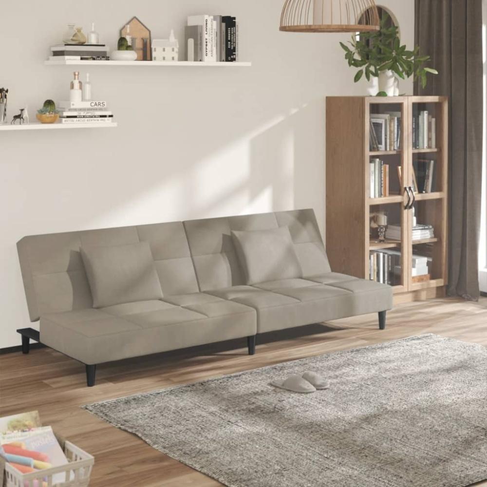 vidaXL Schlafsofa 2-Sitzer mit 2 Kissen Hellgrau Samt 375807 Bild 1