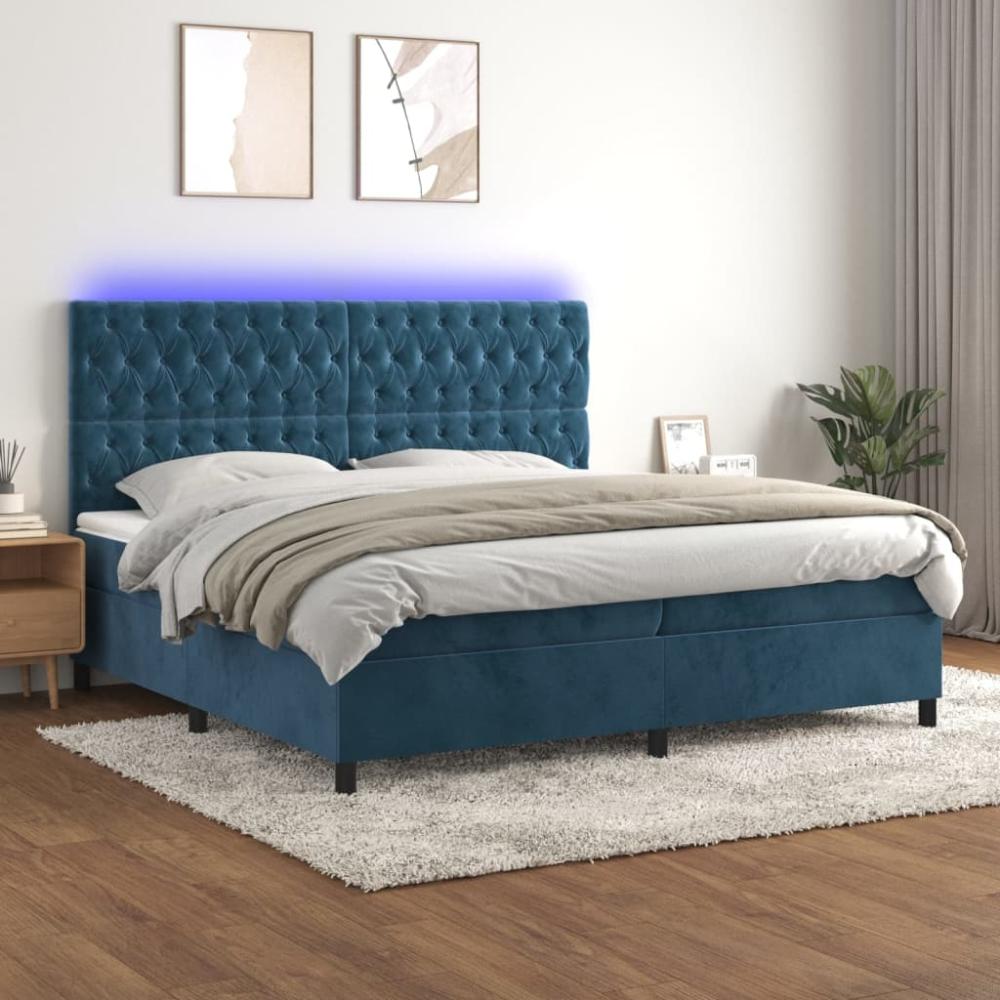 vidaXL Boxspringbett mit Matratze & LED Dunkelblau 200x200 cm Samt 3136327 Bild 1