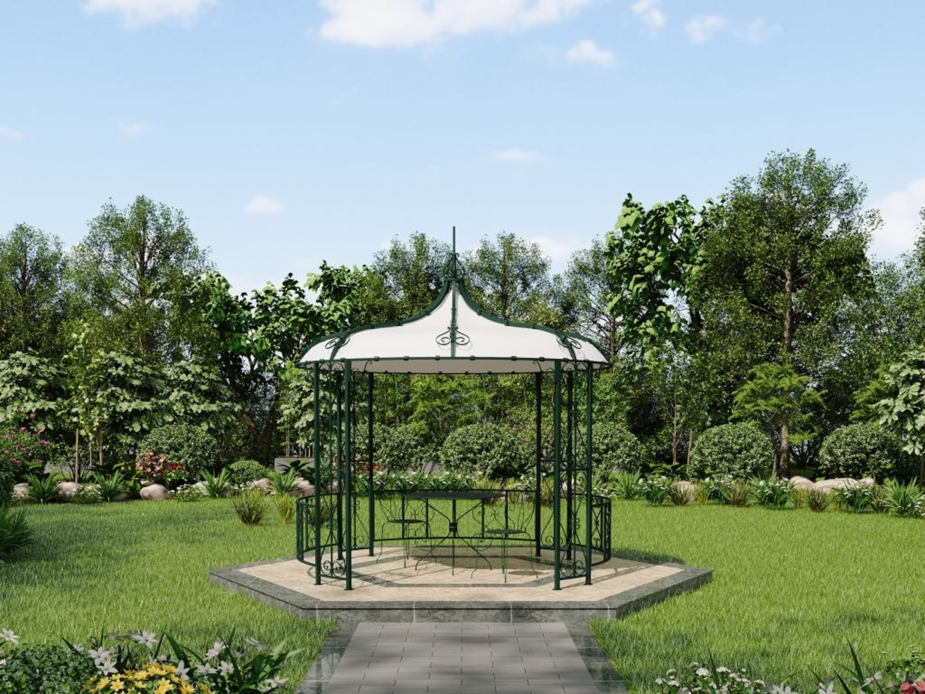 Vente-unique - Gartenpavillon - Metall in Schmiedeeisen-Optik - 300 x 305 cm - Grün - TILCARA Bild 1