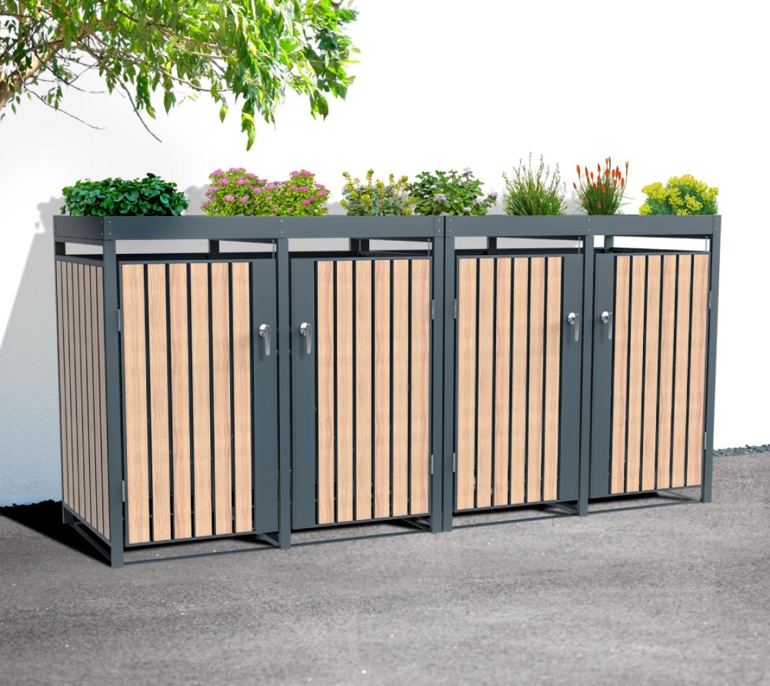 Westmann Metall Mülltonnenbox Planta | 4x240 L | Mülltonnenbox mit Pflanzdach | 84x264x124 cm Bild 1