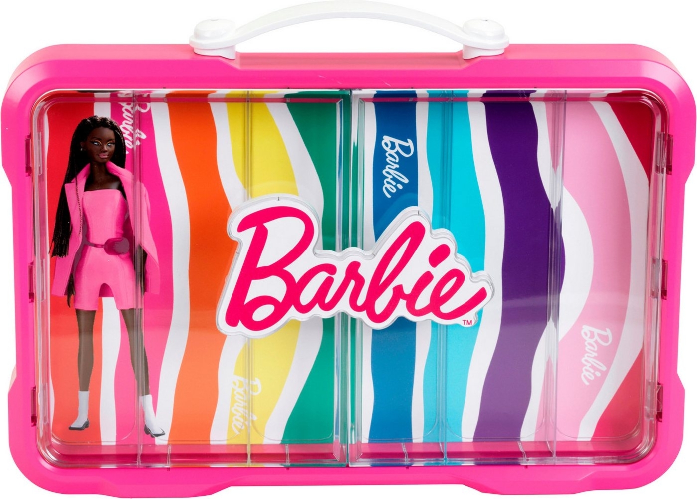 Klein Sammelkoffer Barbie - Sammelvitrine für 6 Barbies, mit leuchtendem Barbie Logo Bild 1