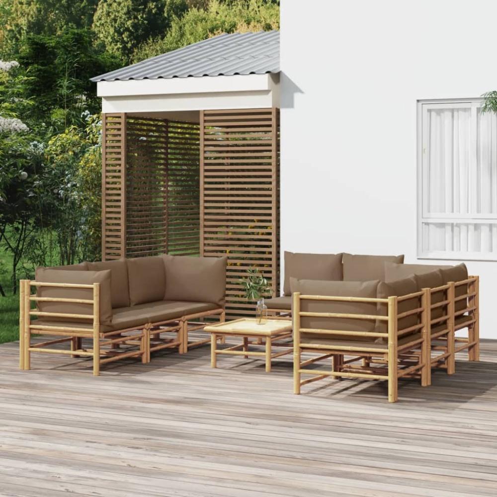 vidaXL 9-tlg. Garten-Lounge-Set mit Kissen Taupe Bambus 3155123 Bild 1