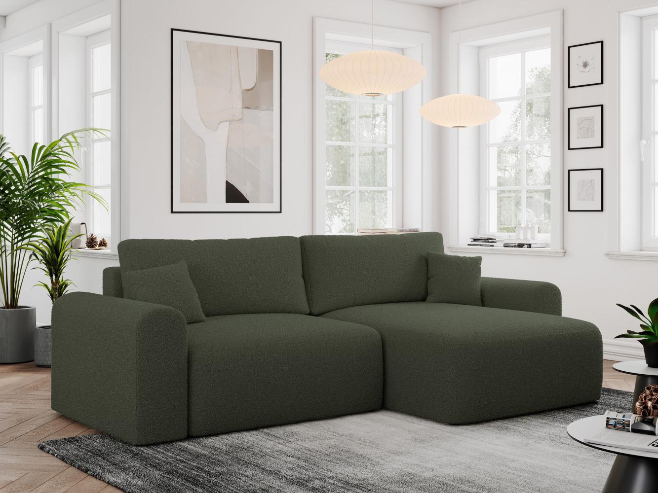 Ecksofa L-form, Couch mit Schlaffunktion und Bettkaste - NELSON - Grün Boucle Bild 1