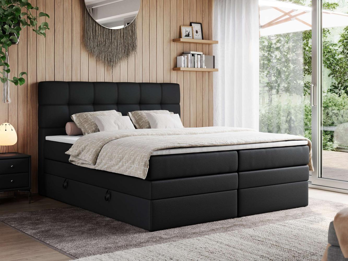 Boxspringbett, Polsterbett, Bett, Schlafzimmer - ERNI-KING - 140x200cm - Schwarz Kunstleder - H3 Bild 1