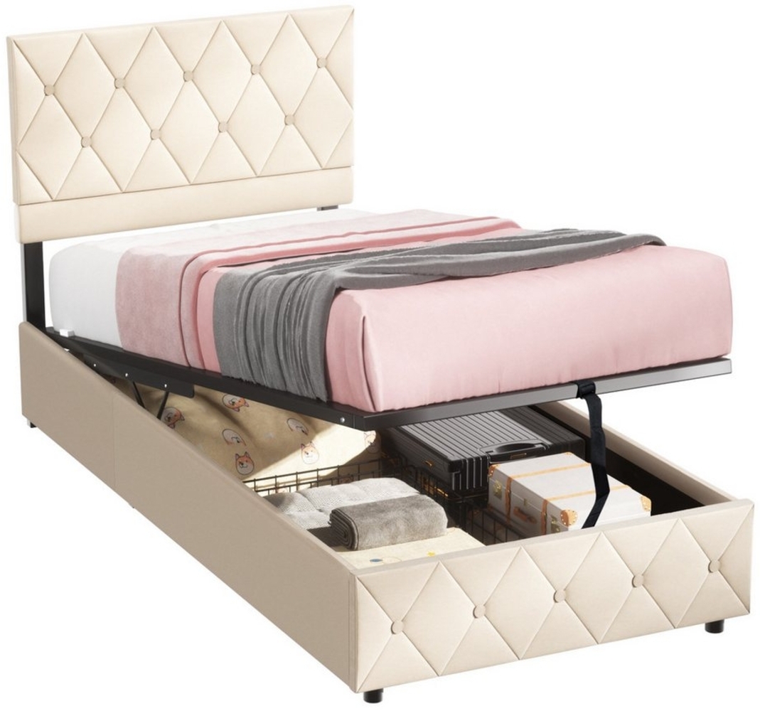 OKWISH Polsterbett Funktionsbett Stauraumbett (90x200 cm mit Lattenrost ohne Matratze, Strapazierfähig und schmutzabweisend,elastische Polsterung), Lattenrost, schlichtes Design Bild 1