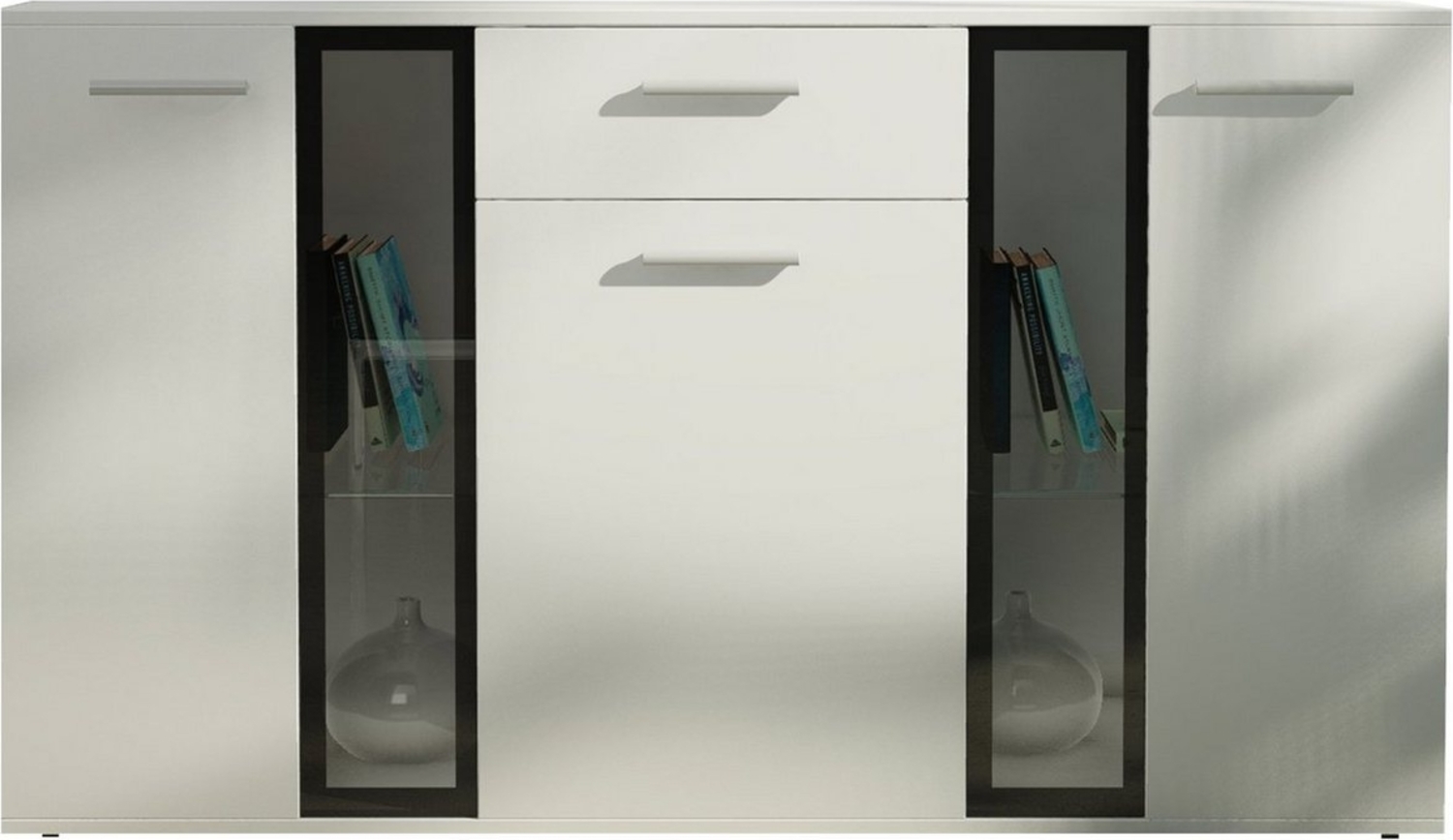 Furnix Sideboard Melides Anrichte mit Schublade 3-türig Glastüren 140 cm modern, 140,4x80x40,2 cm, pflegeleicht & zeitloses Design Bild 1