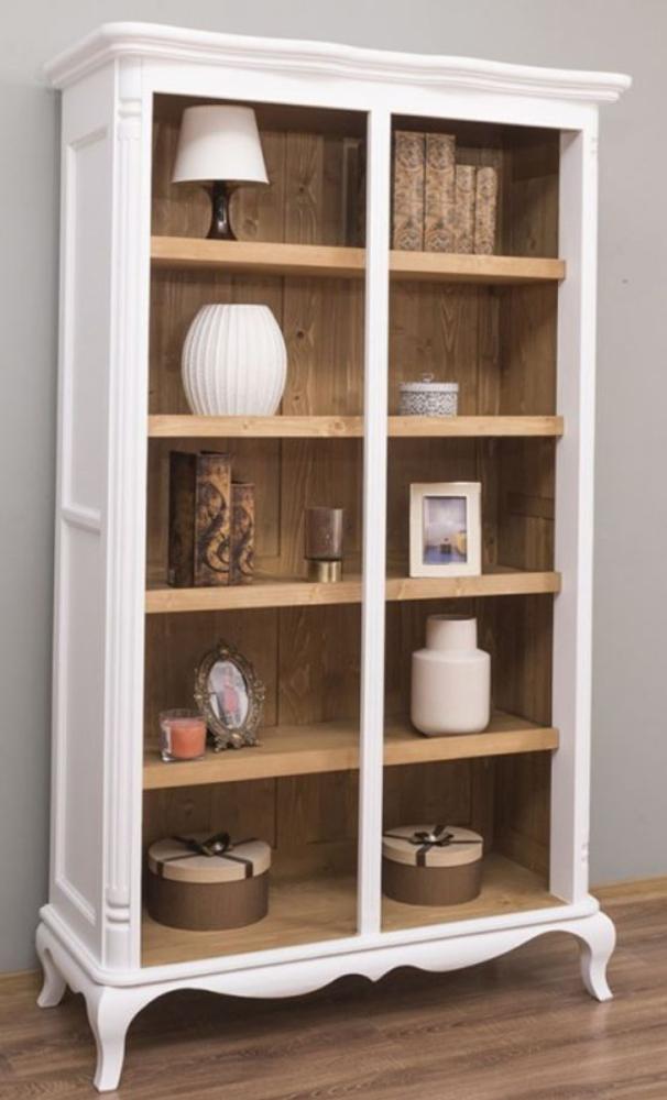 Casa Padrino Landhausstil Regalschrank Weiß / Naturfarben 112 x 49 x H. 190 cm - Massivholz Bücherschrank - Wohnzimmerschrank - Büroschrank - Möbel im Landhausstil Bild 1