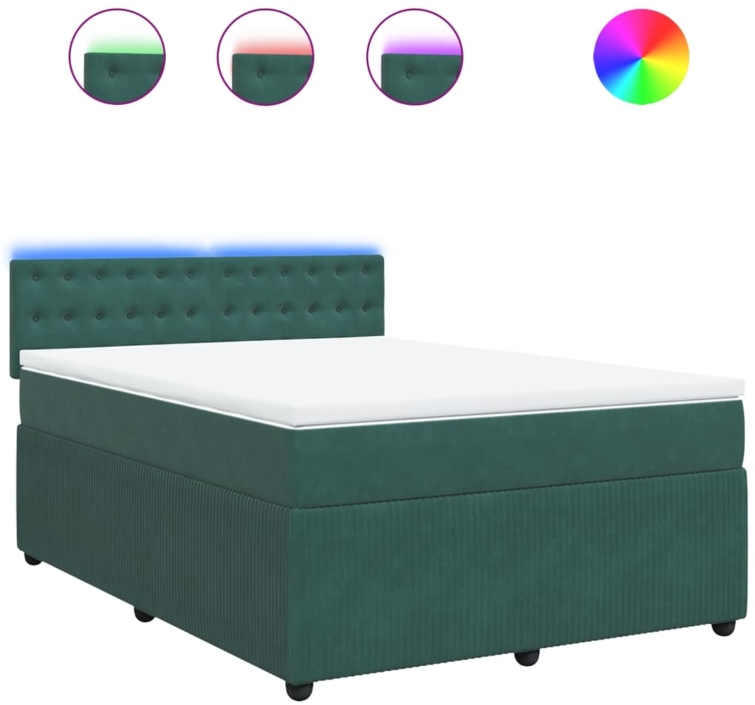 vidaXL Boxspringbett mit Matratze Dunkelgrün 140x200 cm Samt 3290073 Bild 1