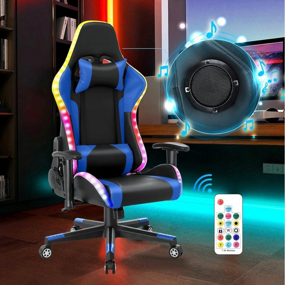 HomeMiYN Gaming Chair Gaming Stuhl Lautsprechern LED-Leuchten ergonomischer Pc Stuhl, mit der Fernbedienung Bild 1