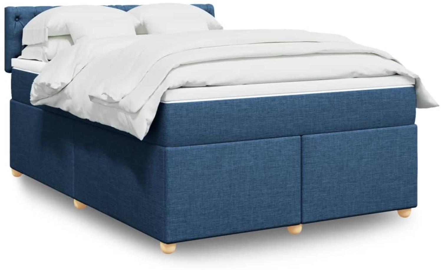 vidaXL Boxspringbett mit Matratze Blau 160x200 cm Stoff 3286744 Bild 1