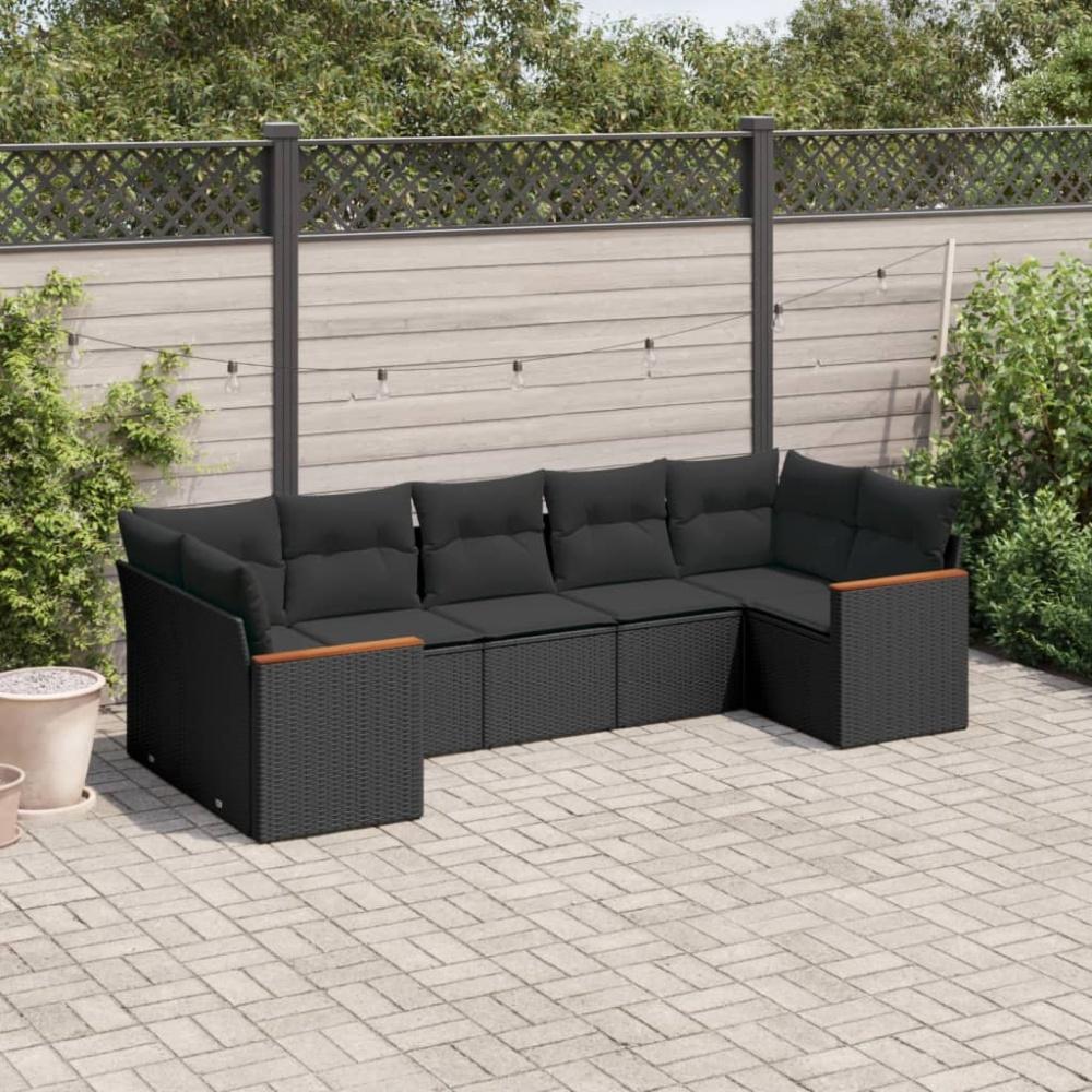 vidaXL 7-tlg. Garten-Sofagarnitur mit Kissen Schwarz Poly Rattan 3226265 Bild 1