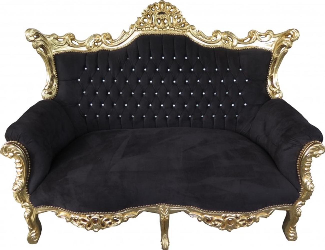 Casa Padrino Barock 2-er Sofa Master Schwarz / Gold mit Bling Bling Glitzersteinen Bild 1