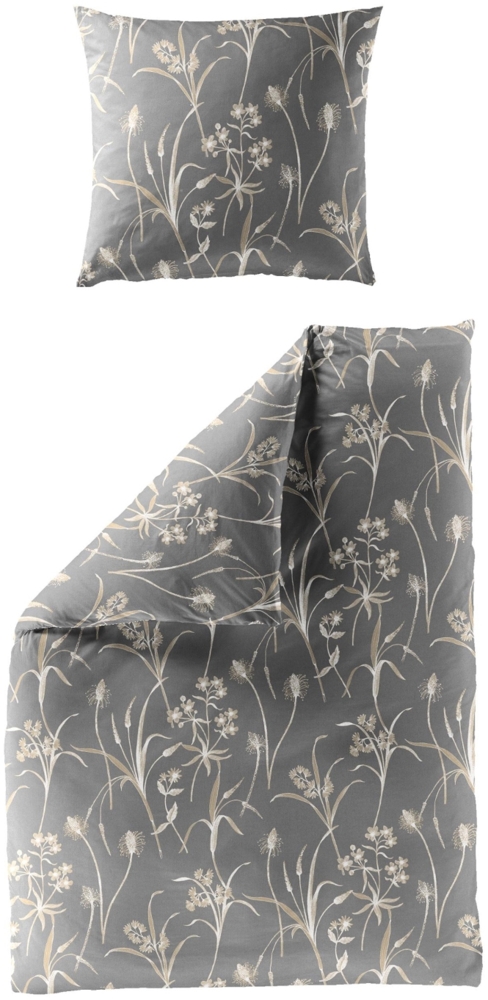 Bettwäsche Bierbaum Mako Satin 3987-80 Blumen Grau Natur Gold 135x200 Bild 1