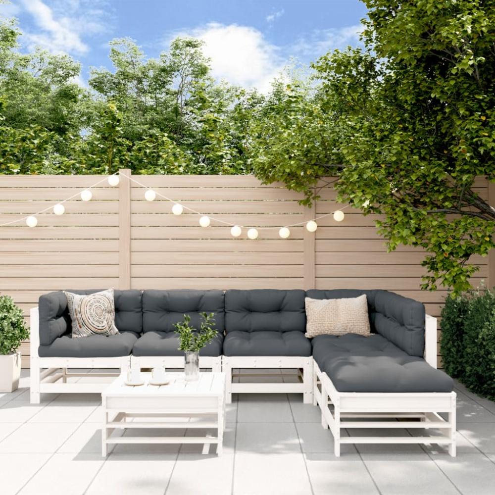 vidaXL 7-tlg. Garten-Lounge-Set mit Kissen Weiß Massivholz 3185977 Bild 1