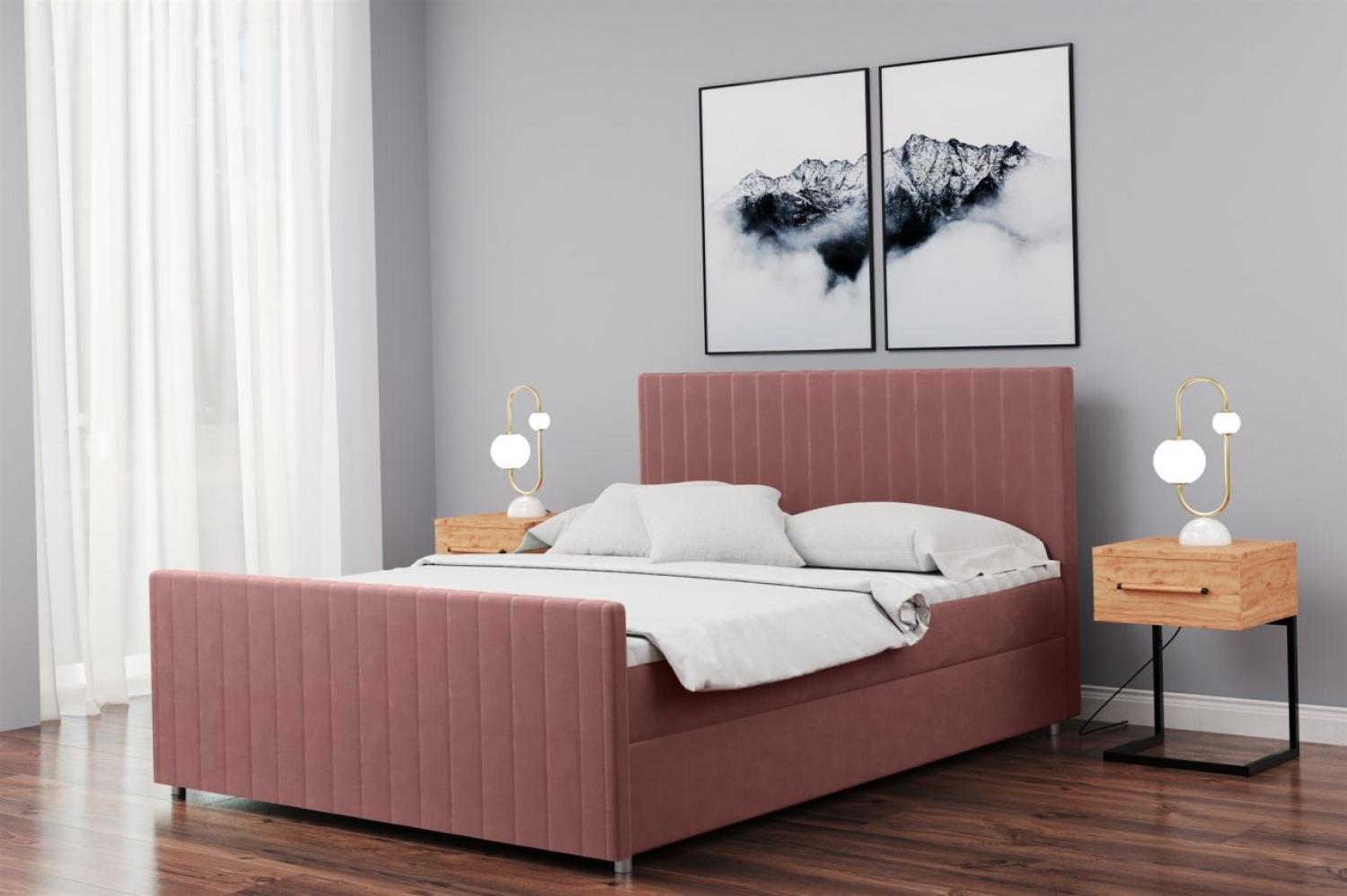 Boxspringbett Schlafzimmerbett ROSALIE 120x200cm in Stoff Matt Velvet Altrosa Bild 1