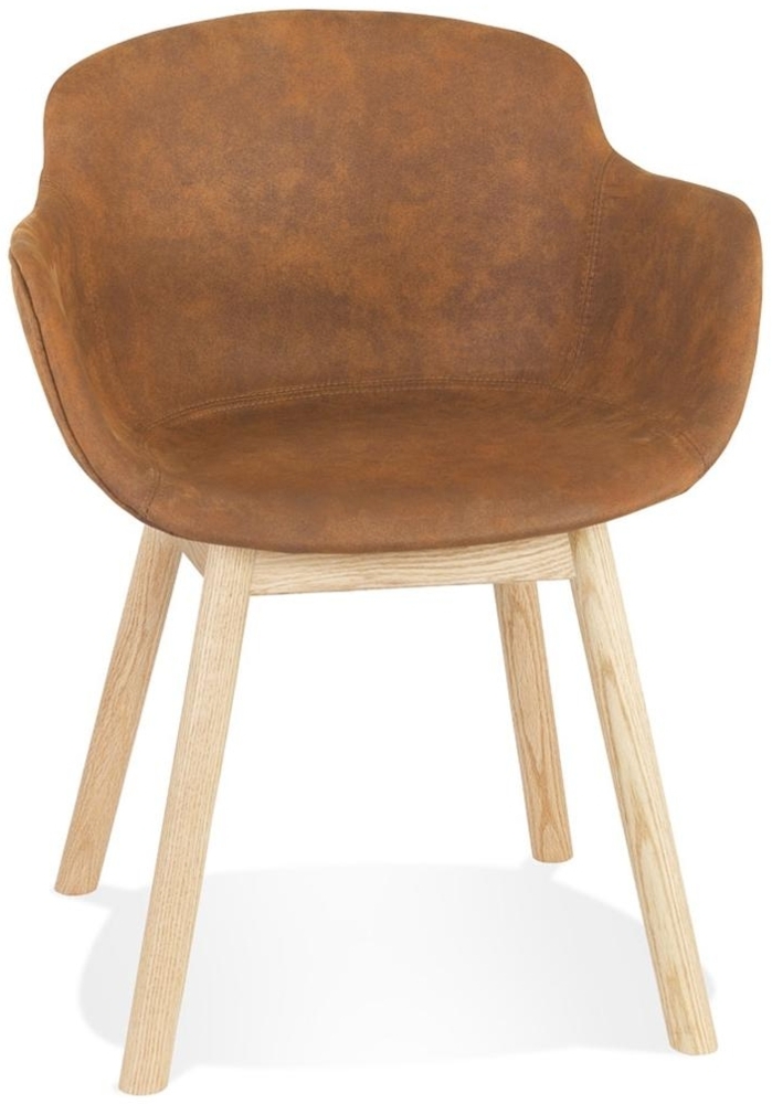 Esszimmerstuhl mit Armlehnen Gepolstert | Küchenstuhl Polsterstuhl Mikrofaser | Dining Chair Ergonomisch | Skandinavisches Design | Cognac-Braun 59 x 54 x 80 cm | Kerano von Kadima Design Bild 1