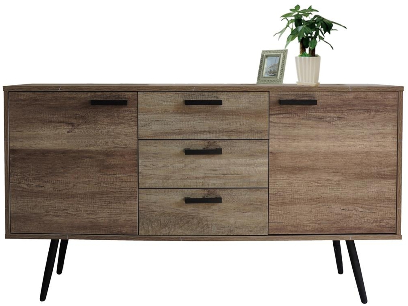 Braunes Sideboard, 2 Türen, 3 Schubladen 150 x 39,5 x 84 cm, MDF Bild 1