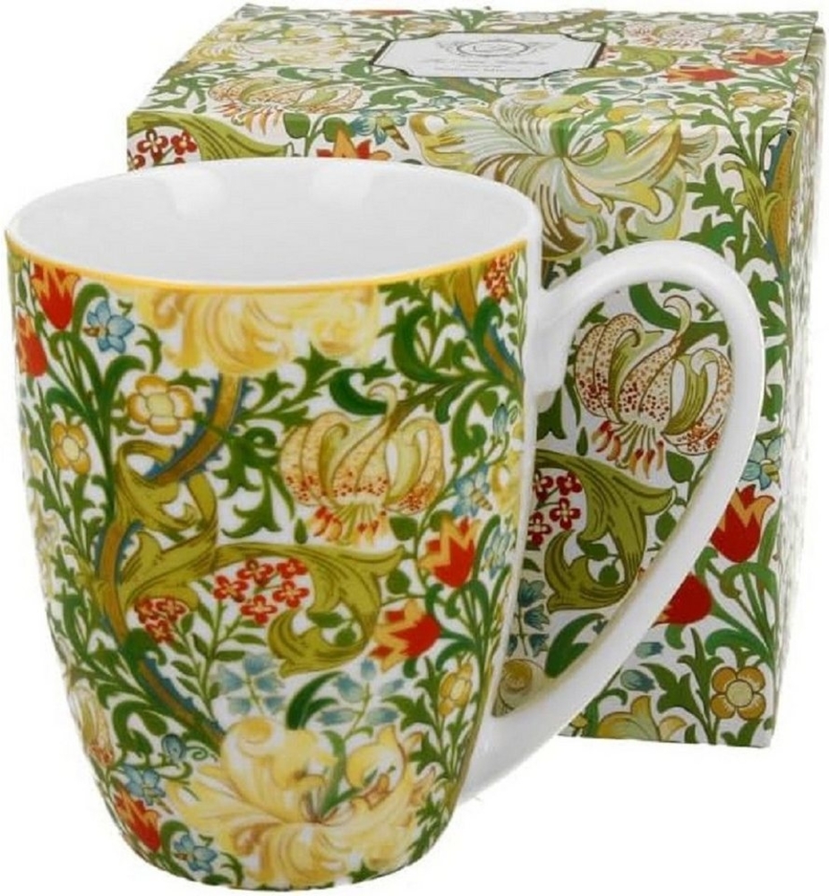 DUO ART GALLERY klassischer Becher 360 ml GOLDEN LILLY New Bone China Porzellan Bild 1