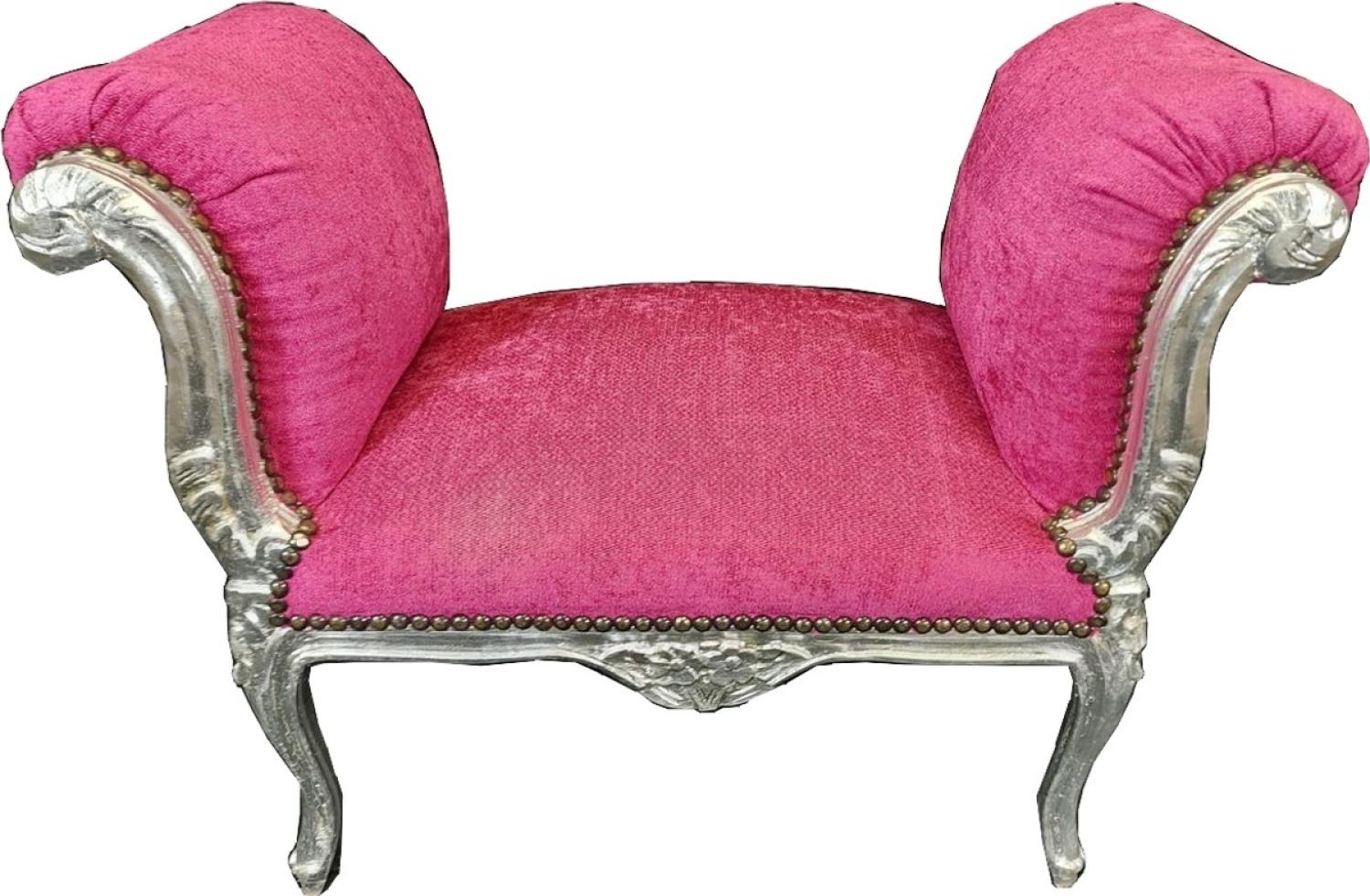 Casa Padrino Barock Schemel Pink / Silber - Handgefertigter Antik Stil Hocker - Barockstil Hocker - Wohnzimmer Möbel im Barockstil - Barockstil Möbel - Barock Möbel - Barock Einrichtung Bild 1