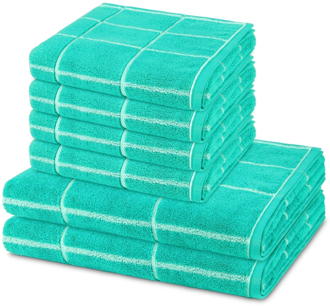 Ross Sensual Skin Karo 6 tlg. Frottier-Set - 4 X Handtuch (50 X 100cm), 2 X Duschtuch (75 X 140cm) - 500 - Bleached Aqua Bild 1