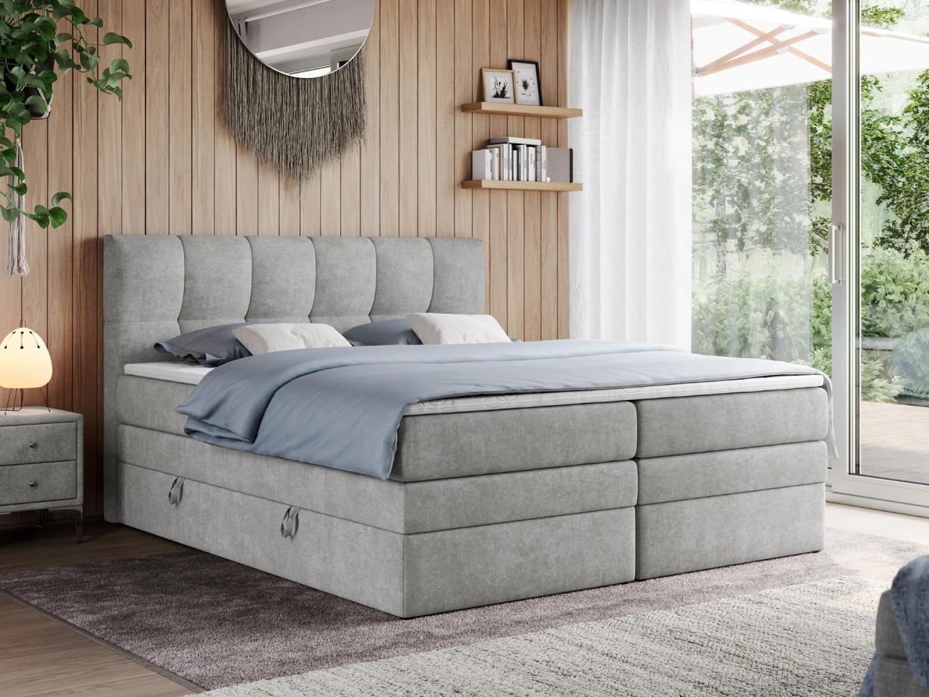 Boxspringbett mit Doppelmatratze - ALVIN-KING Hellgrau 200 x 200 cm Stoff Hart (H4) Bild 1