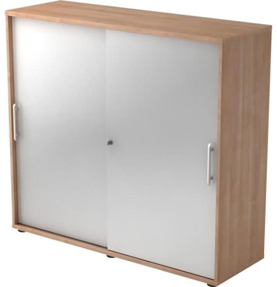 Schiebetürschrank 3 Ordnerhöhen, 120cm RE Nussbaum / Silber Bild 1