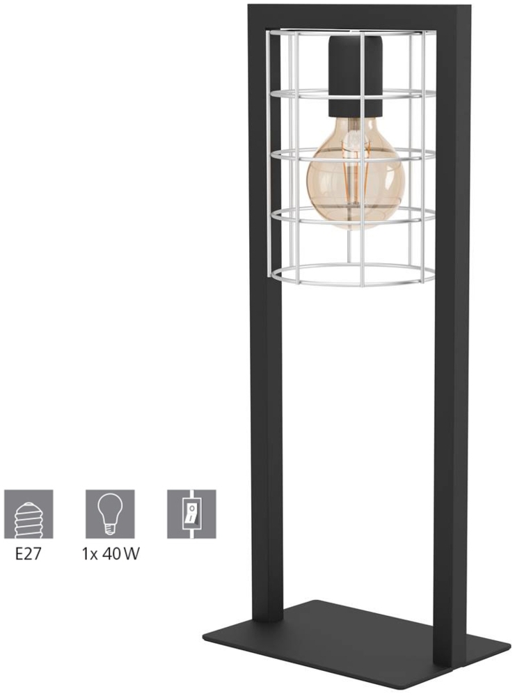 Eglo 43665 Tischleuchte JUBILY schwarz verzinkt E27 1X40W L:22cm B:14,5cm H:53,5cm mit Kabelschalter Bild 1