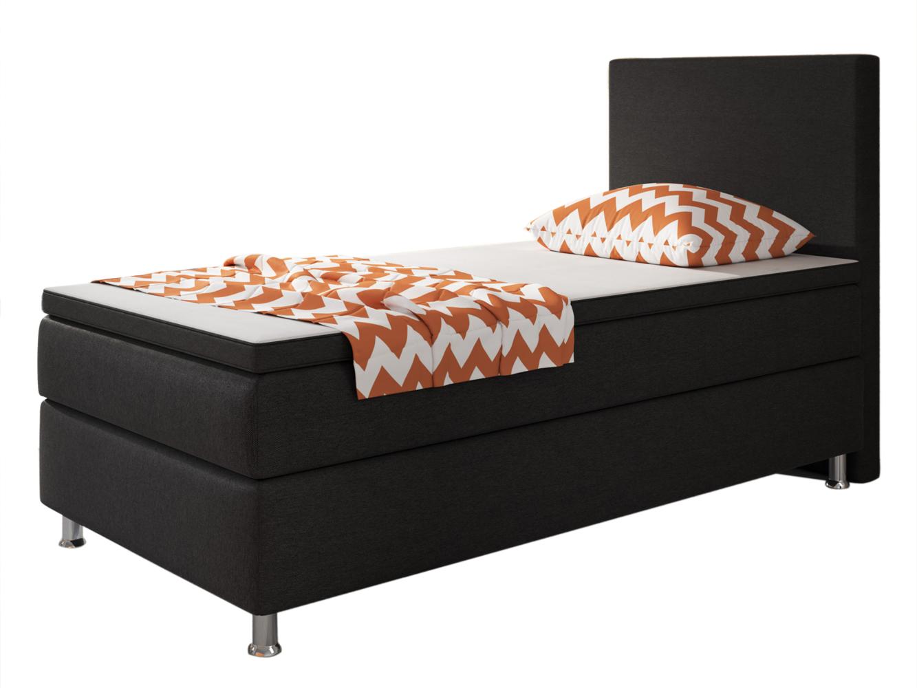 Boxspringbett 'Berlin', Boxspring Optik, Webstoff schwarz, 90x200 cm Bild 1