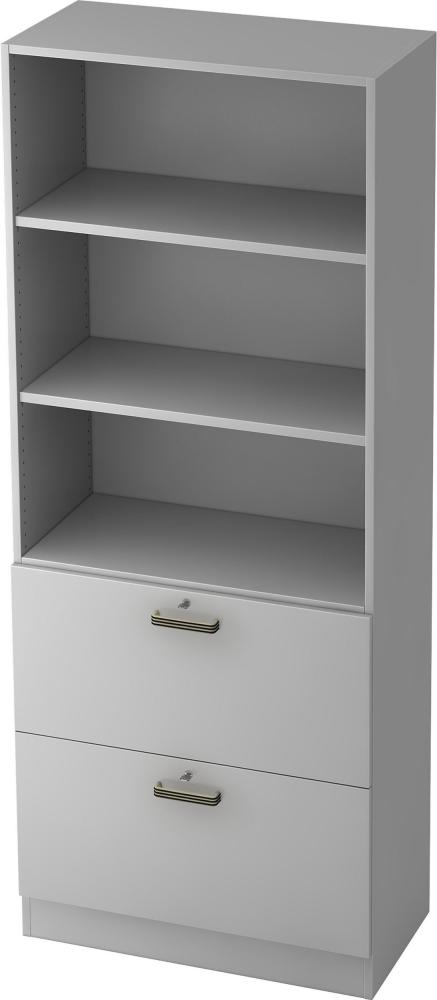 bümö office Aktenschrank mit Hängeregister-Schubladen abschließbar, Büroschrank Holz, 80cm breit in grau - Hängeregistratur für Hängeordner, Büro Schrank mit Relinggriffen, 7300-5-5-SG Bild 1