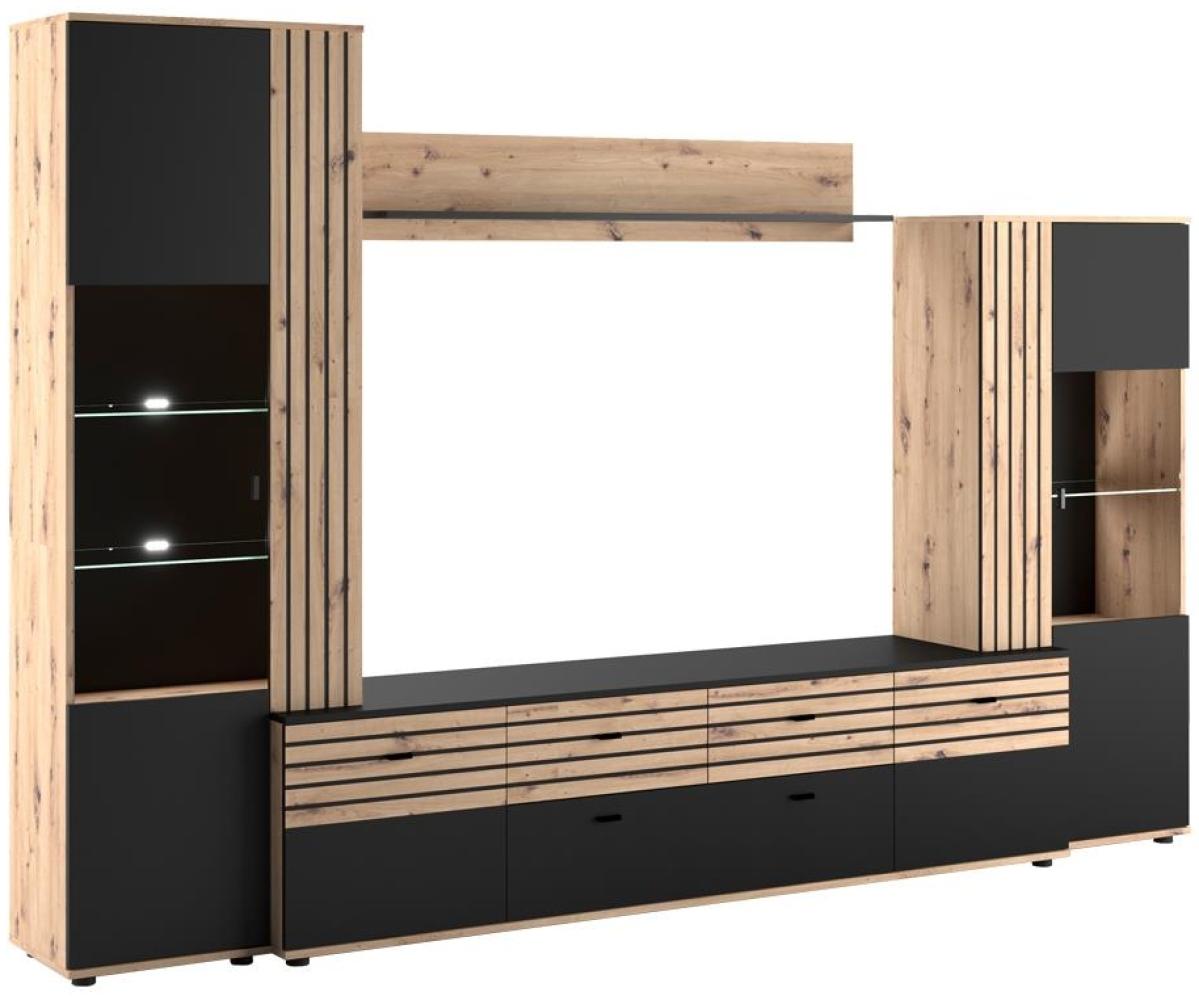 Wohnwand SOLEA Anbauwand schwarz Artisan Eiche LED 4 tlg Bild 1