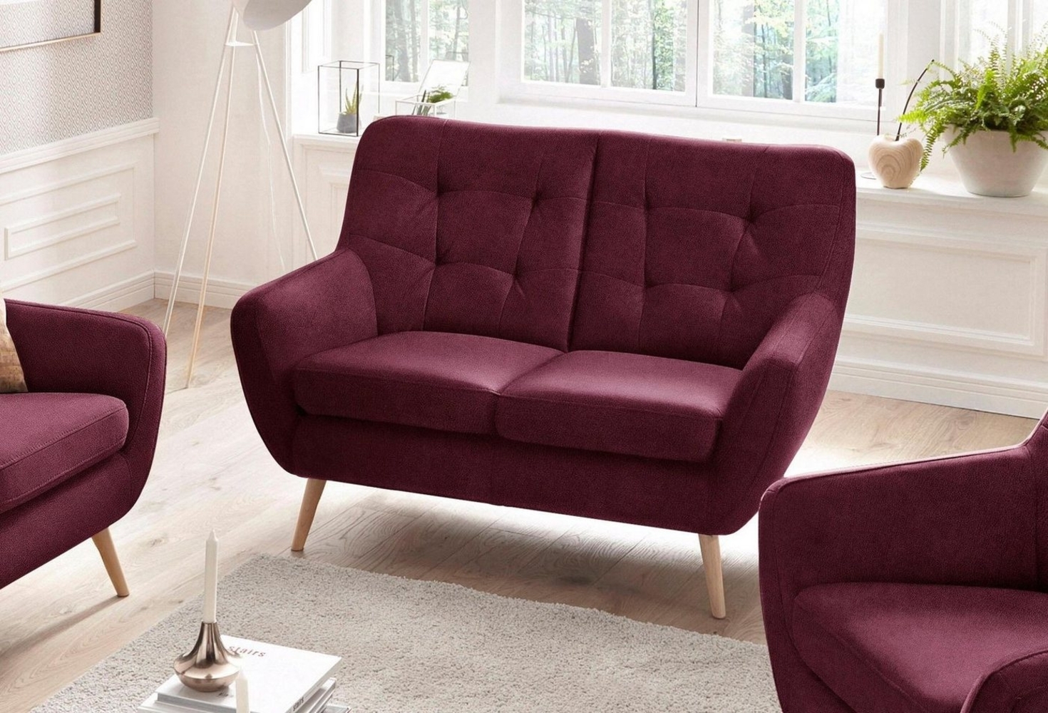 exxpo - sofa fashion 2-Sitzer Scandi, bequem, aufwendige Rückenpolsterung für mehr Sitzkomfort, akuelle Farben in hochwertige Bezugsqualitäten, Holzfuß Bild 1