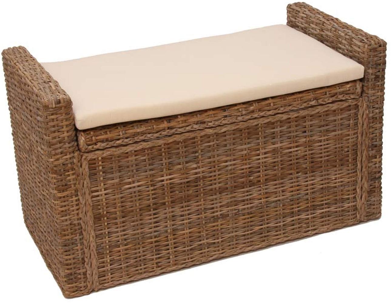 Sitzbank M92 Garderobenbank Bank Sitzhocker, mit Stauraum Kissen Kubu Rattan 88cm ~ kubu grau Bild 1