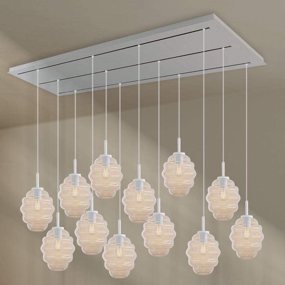 s.luce Echos Esszimmerlampe 12-flammig 200cm 3-reihig Ø 18cm Klar, Weiß Bild 1