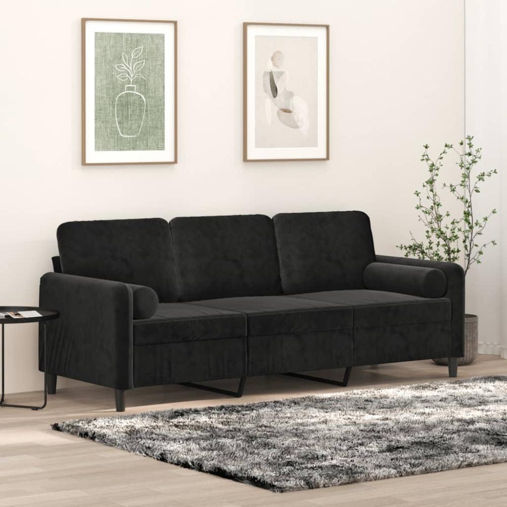 vidaXL 3-Sitzer-Sofa mit Zierkissen Schwarz 180 cm Samt 3200896 Bild 1