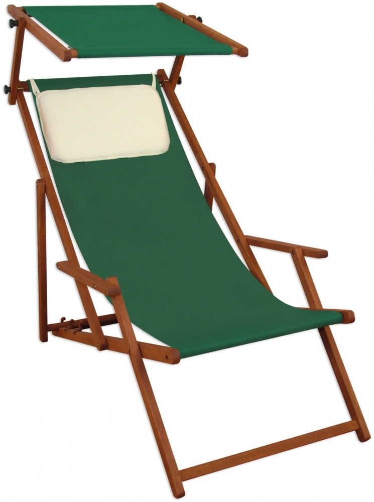 Sonnenliege grün Liegestuhl Kissen Sonnendach Gartenliege Deckchair Holz Gartenmöbel 10-304SKH Bild 1