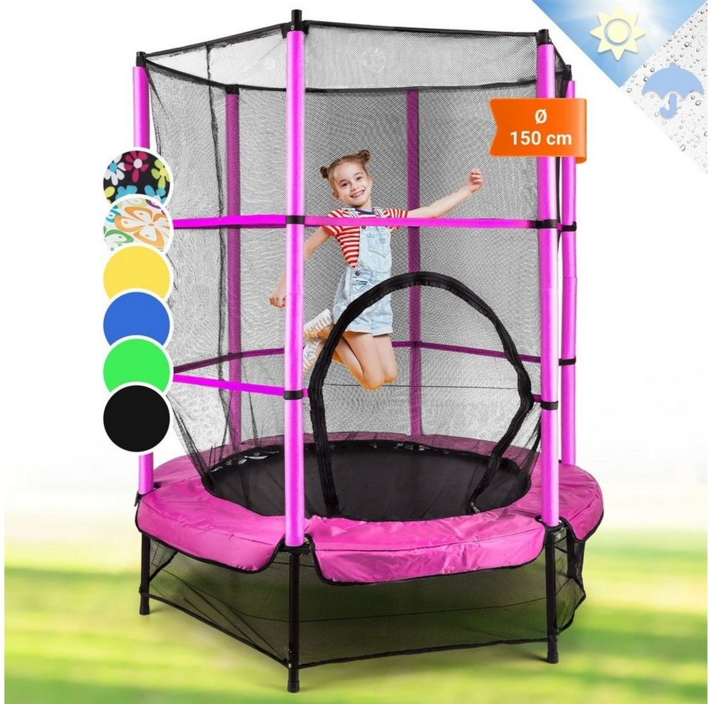 \"Rocketkid Trampolin 140cm Sicherheitsnetz innen Bungeefederung schwarz Pink\" Bild 1