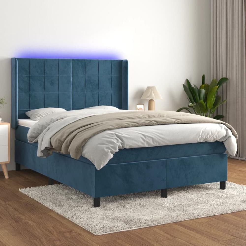 vidaXL Boxspringbett mit Matratze & LED Dunkelblau 140x190 cm Samt 3139563 Bild 1