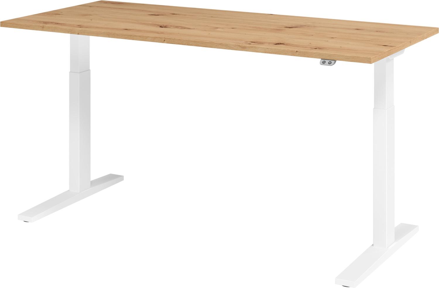 bümö elektrisch höhenverstellbarer Schreibtisch 180x80 cm in Asteiche, Gestell weiß - Schreibtisch höhenverstellbar elektrisch, elektrischer Schreibtisch & Gaming Tisch, XMKA-Serie Bürotisch, XMKA19-R-W Bild 1