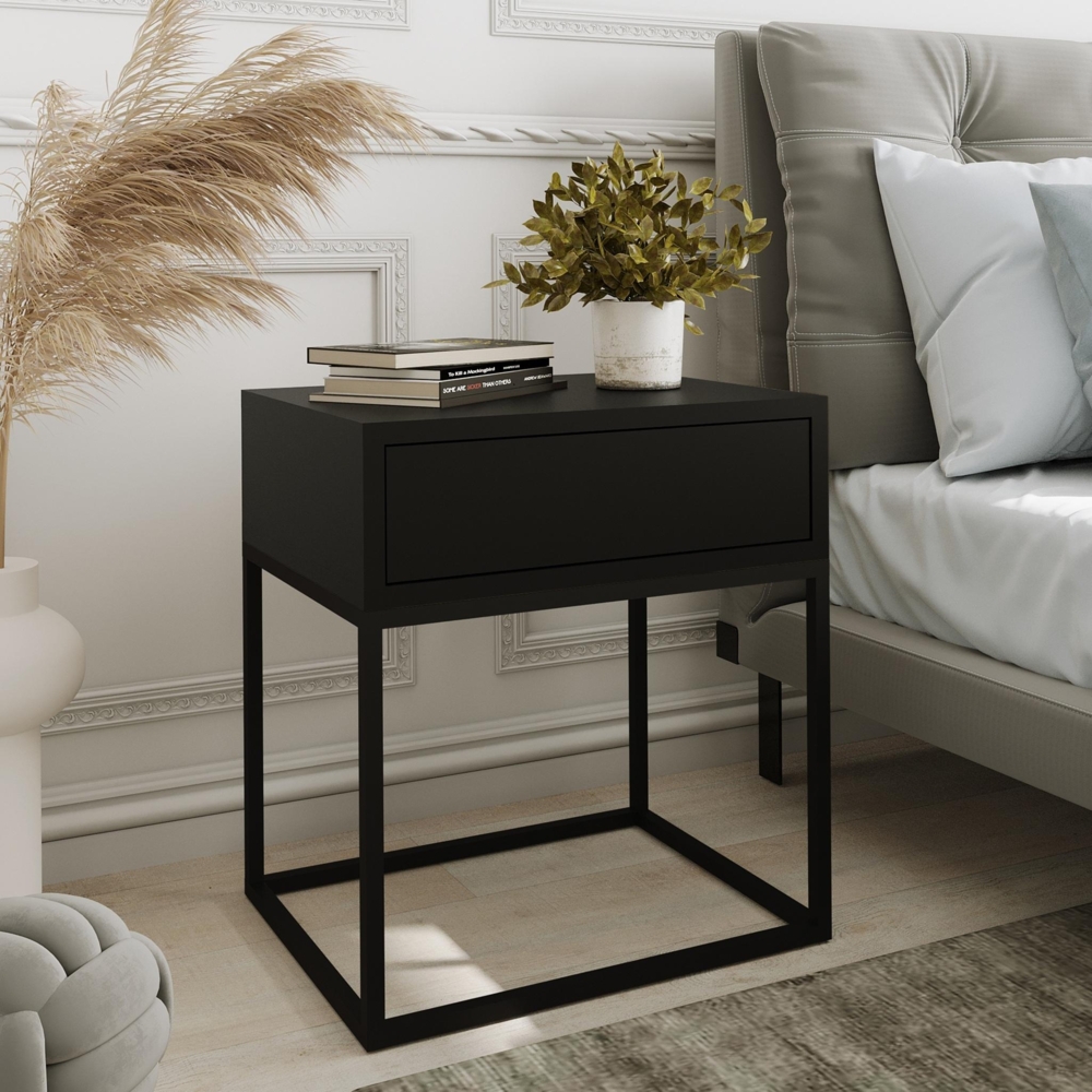 AX LIVING Nachttisch Kommode Aleio in Schwarz Metallgestell 45 cm Bild 1