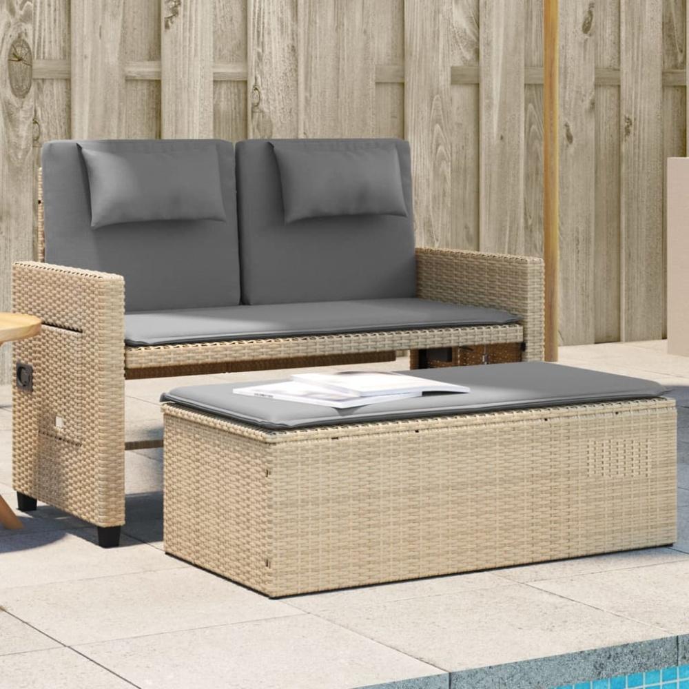 vidaXL Gartenbank Verstellbar mit Kissen Beige Poly Rattan 365821 Bild 1