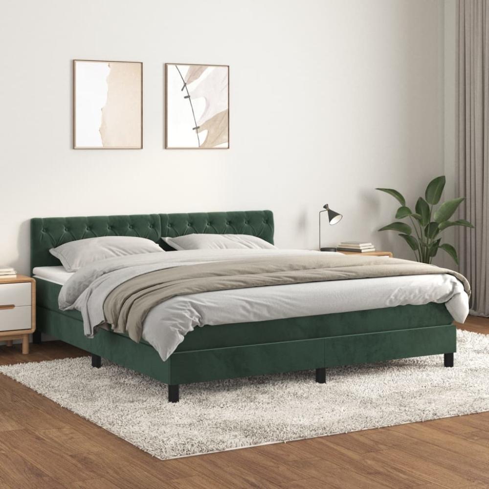 vidaXL Boxspringbett mit Matratze Dunkelgrün 160x200 cm Samt 3141494 Bild 1