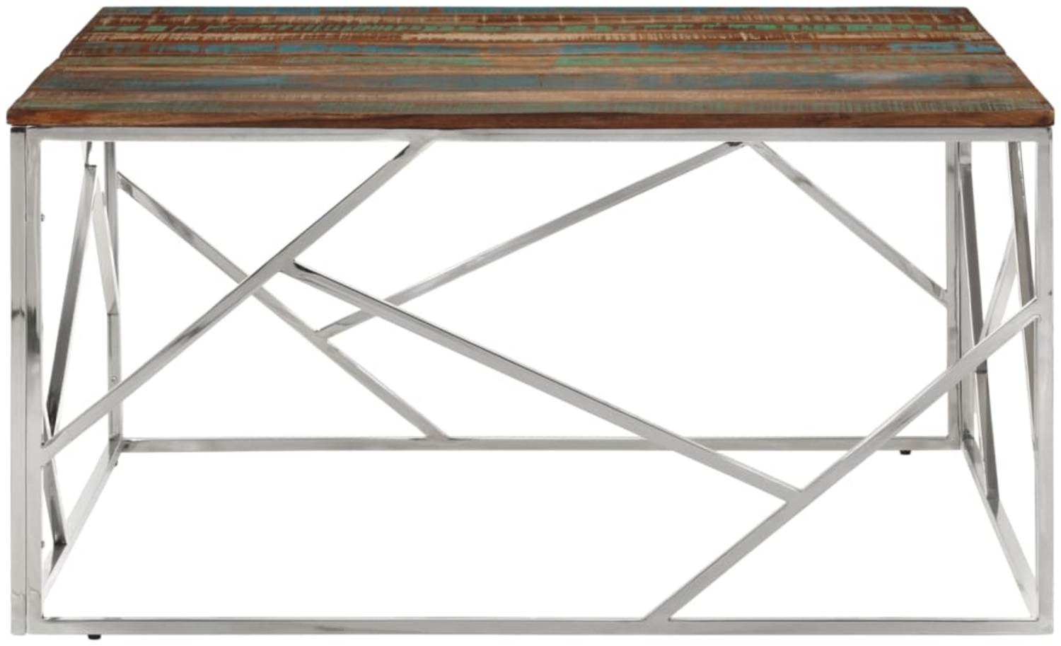 vidaXL Couchtisch Silbern Edelstahl und Altholz Massiv 349960 Bild 1