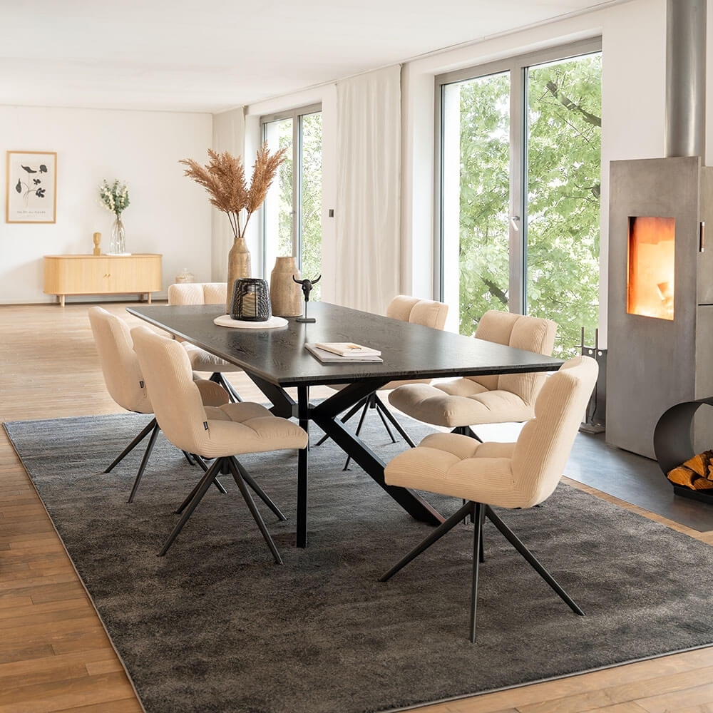 HOME DELUXE Essgruppe Eckig AVENCIA inkl. Sternfuß - 200 x 120 cm Dark Oak 6 Stühle Creme Bild 1