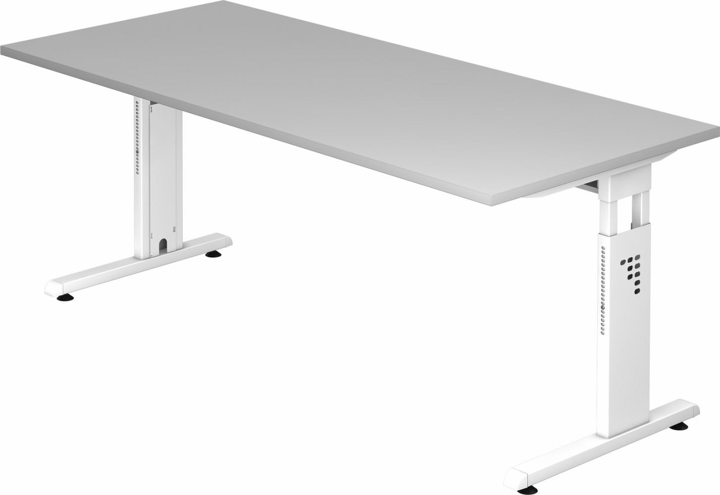 bümö höhenverstellbarer Schreibtisch O-Serie 180x80 cm in grau, Gestell in weiß - großer PC Tisch für's Büro manuell höhenverstellbar, Computertisch verstellbar, OS-19-5-W Bild 1