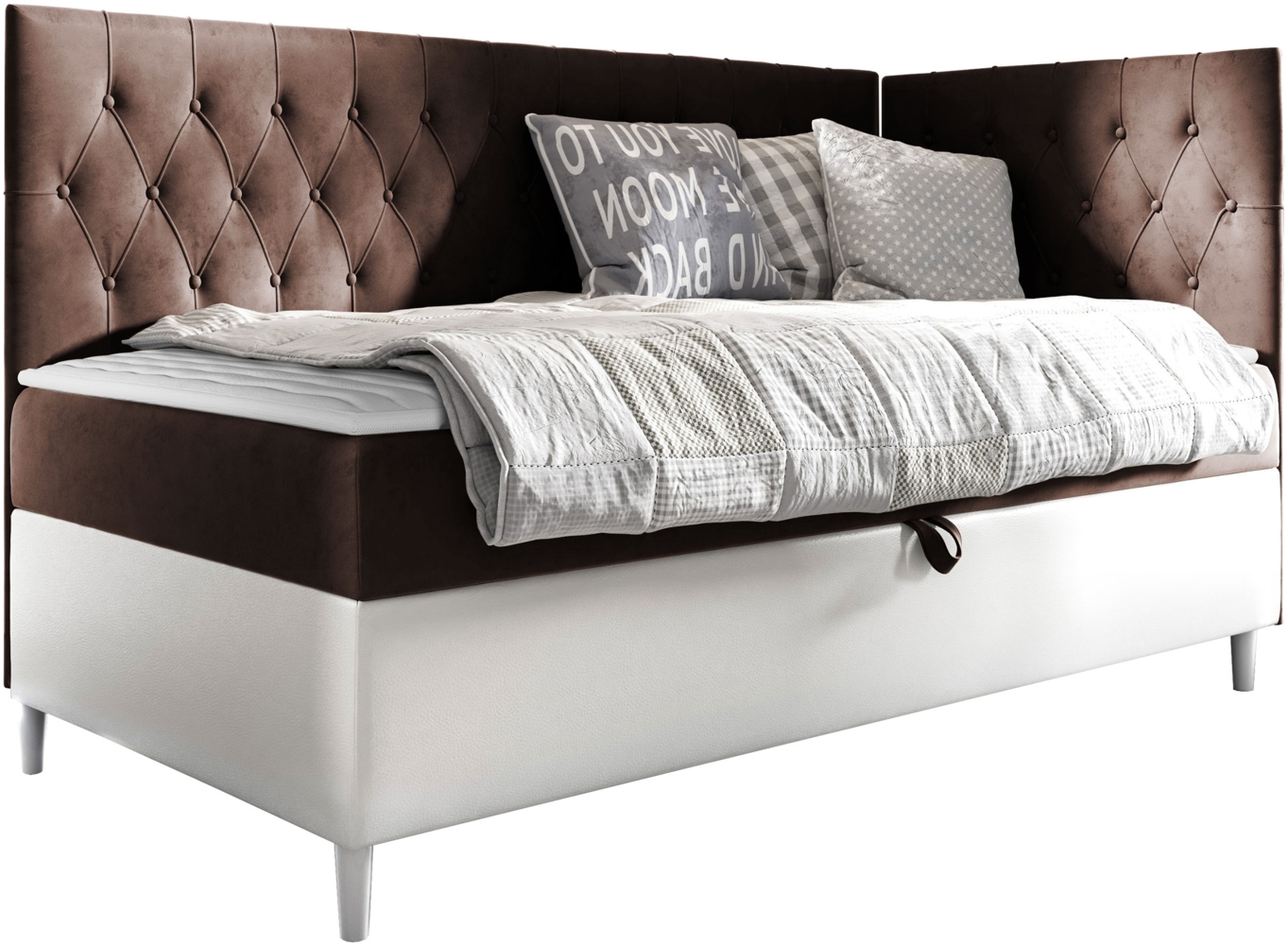 Boxspringbett 'Lenda Junior 3' braun 100 x 200 cm Rechts Bild 1