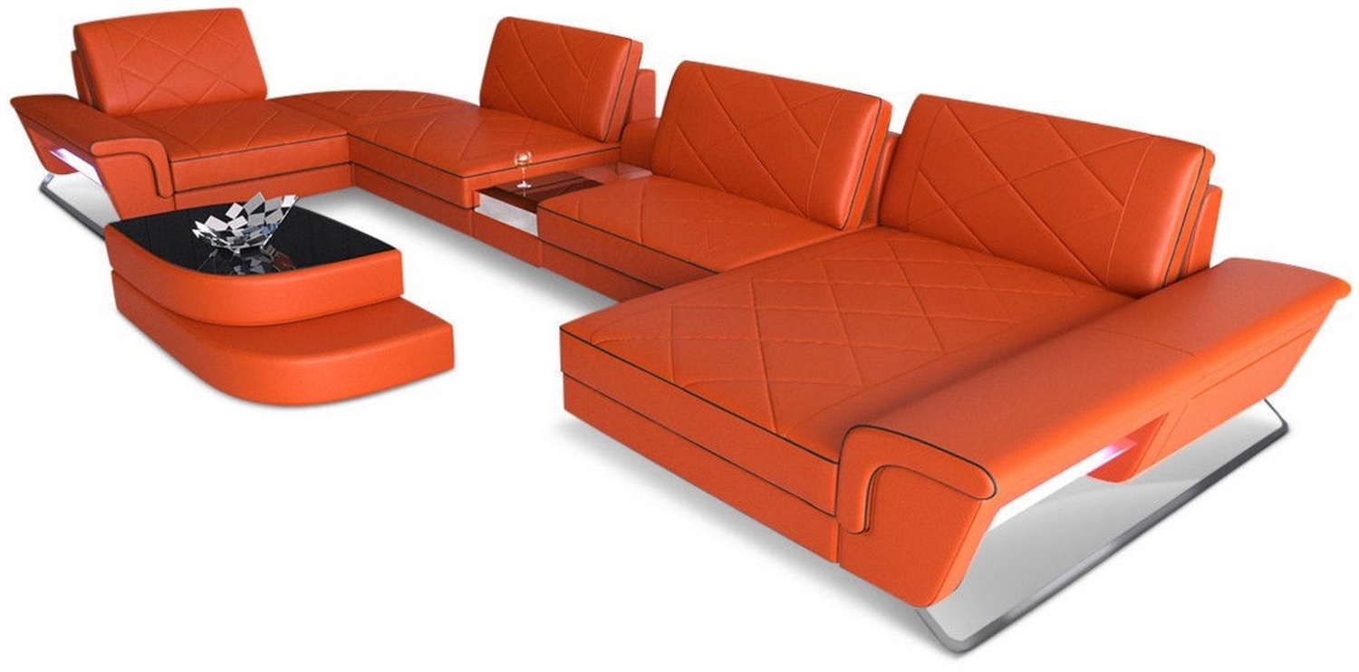 Sofa Dreams 'Bari U' Wohnlandschaft, Orange / Schwarz, Ledermix, 89 x 243 x 456 cm, Rechts Bild 1