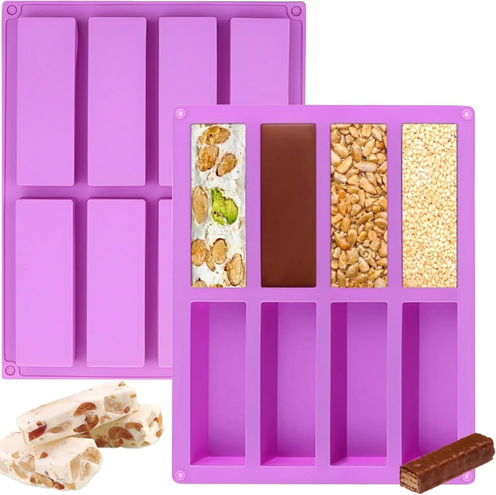 NUODWELL Silikonform 2 Stück Silikonform Rechteckig Antihaft, 8 Mulden Müsliriegel Backform Bild 1