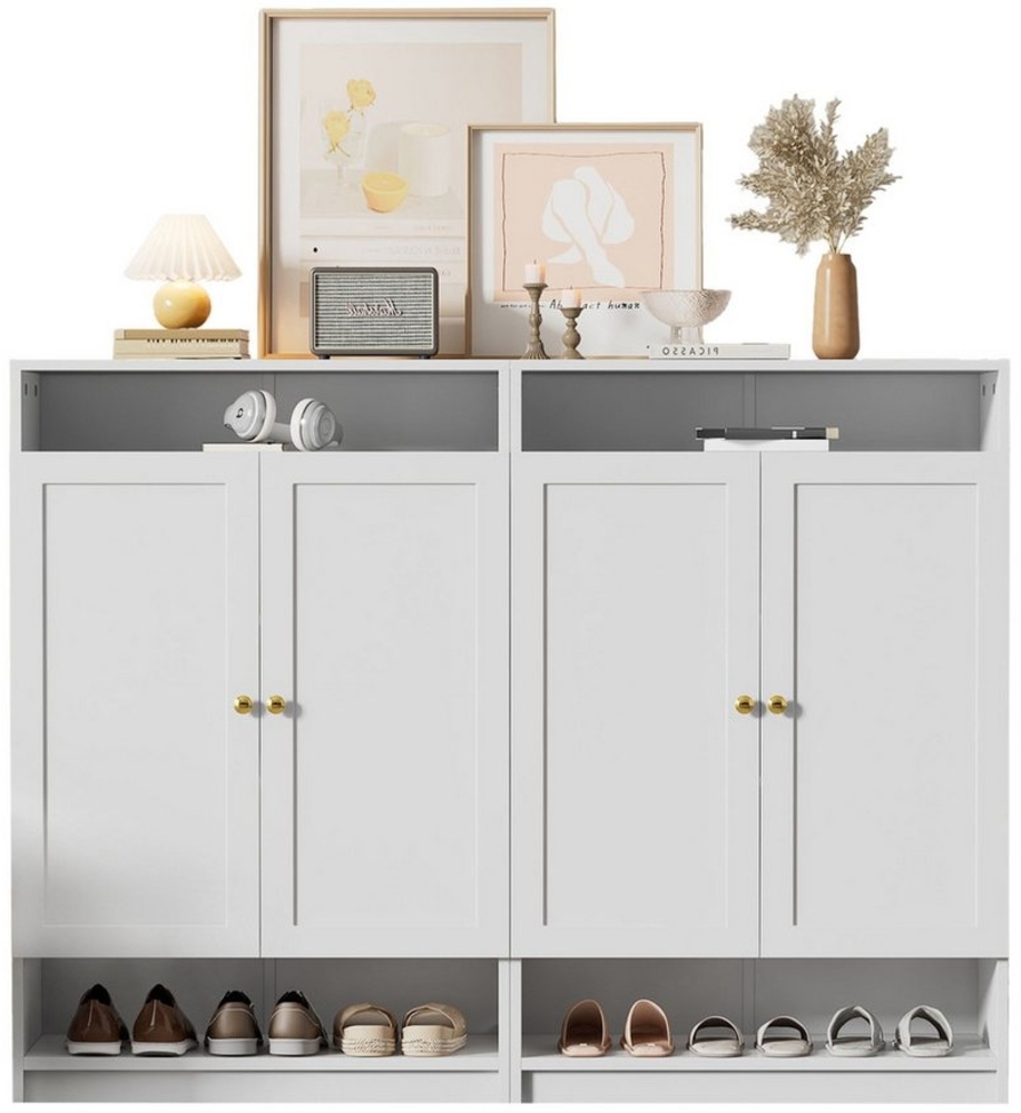 HAUSS SPOLE Schuhregal Schuhkipper Schuhregal Schuhkommode mit verstellbaren Regalen,weiß, Schuhschrank mit 2 Türen, verstellbaren Regalen und goldenen Griffen – moderner Stauraum in Weiß, ideal für Flur, Wohnzimmer & Schlafzimmer, multifunktionale Org... Bild 1