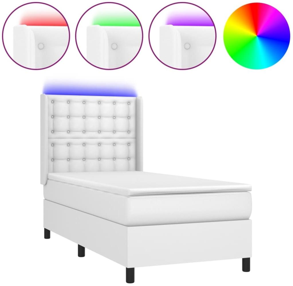 vidaXL Polsterbett mit Matratze & LED Weiß 90x190 cm Kunstleder Bild 1